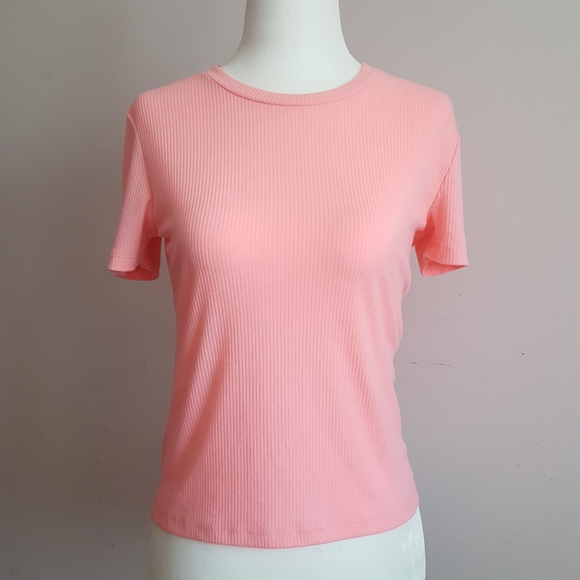 PINK Ribbed Short Sleeve Tee Size Medium - Picture 1 of 3